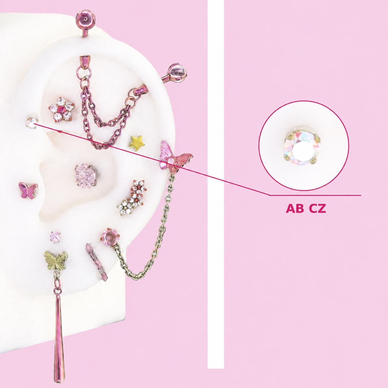 AB CZ Fluttershy Ear Stack in ASTM F136 Titanium