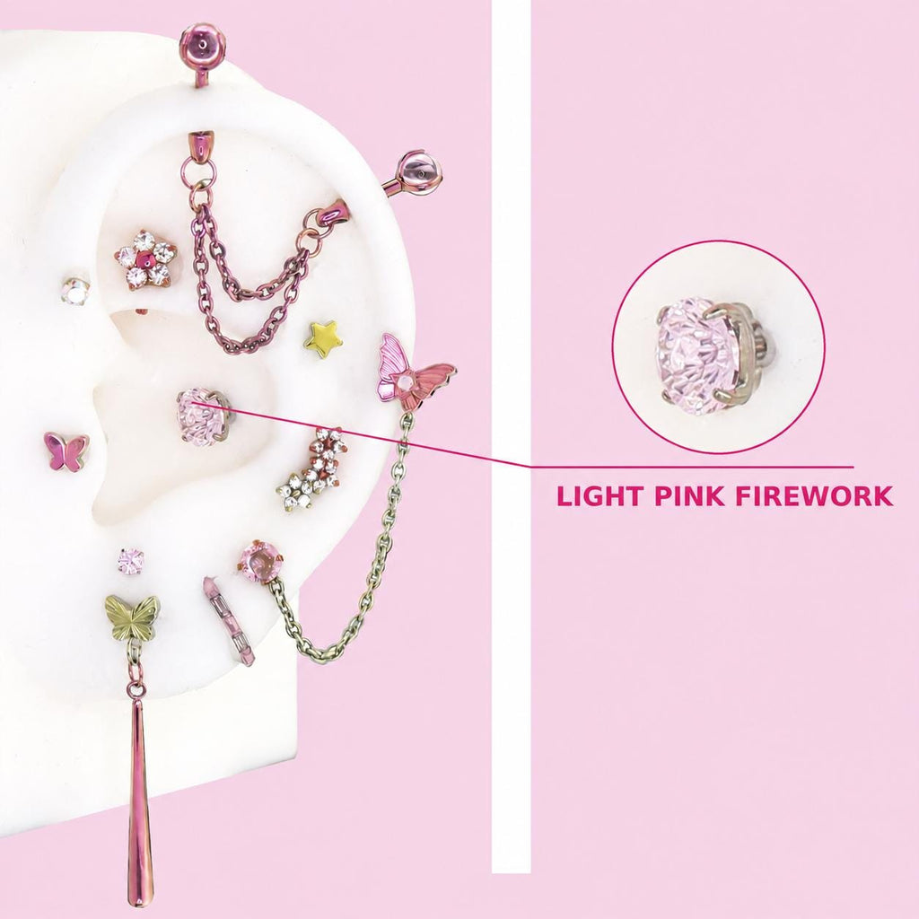 LIGHT PINK FIREWORK Fluttershy Ear Stack in ASTM F136 Titanium