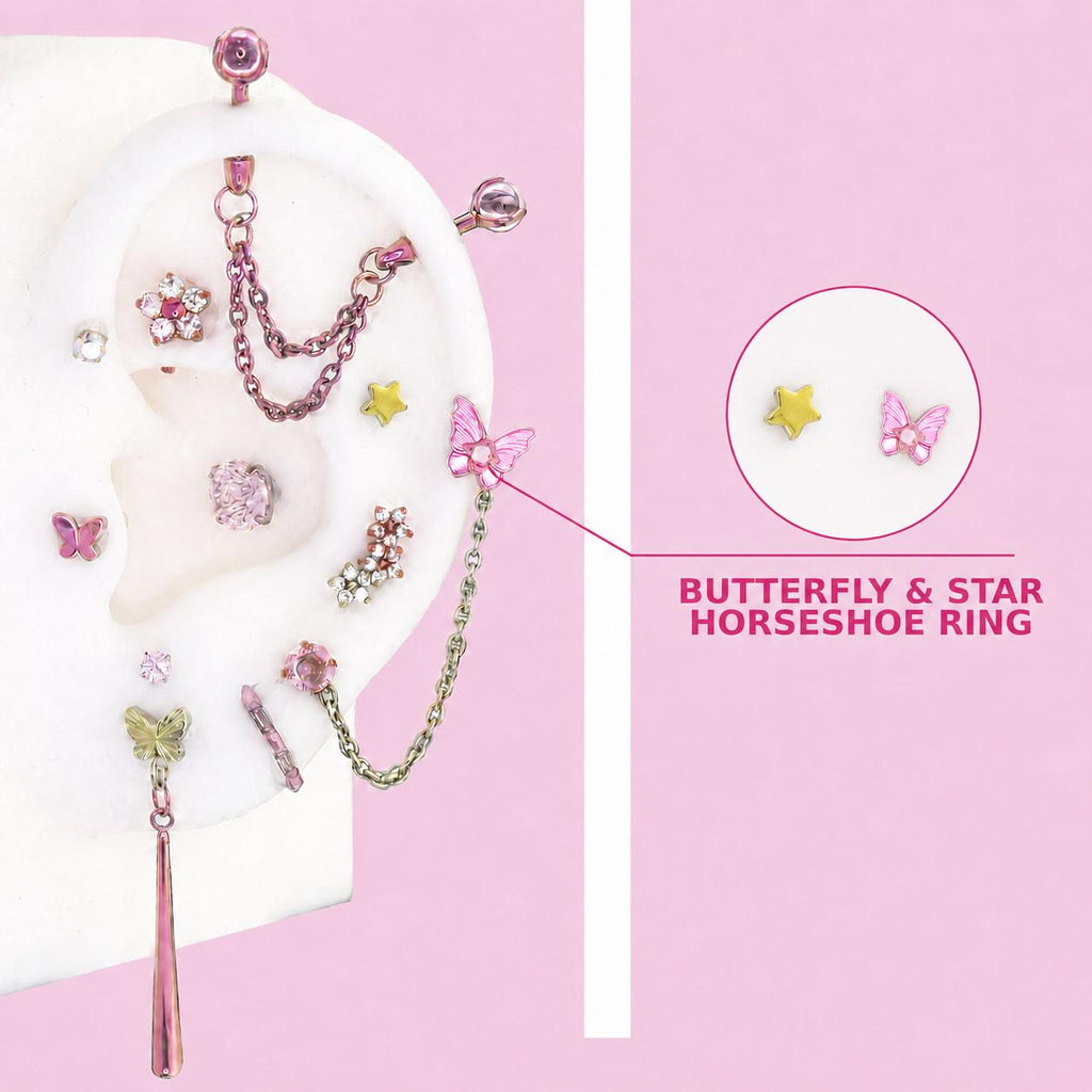 BUTTERFLY & STAR Fluttershy Ear Stack in ASTM F136 Titanium