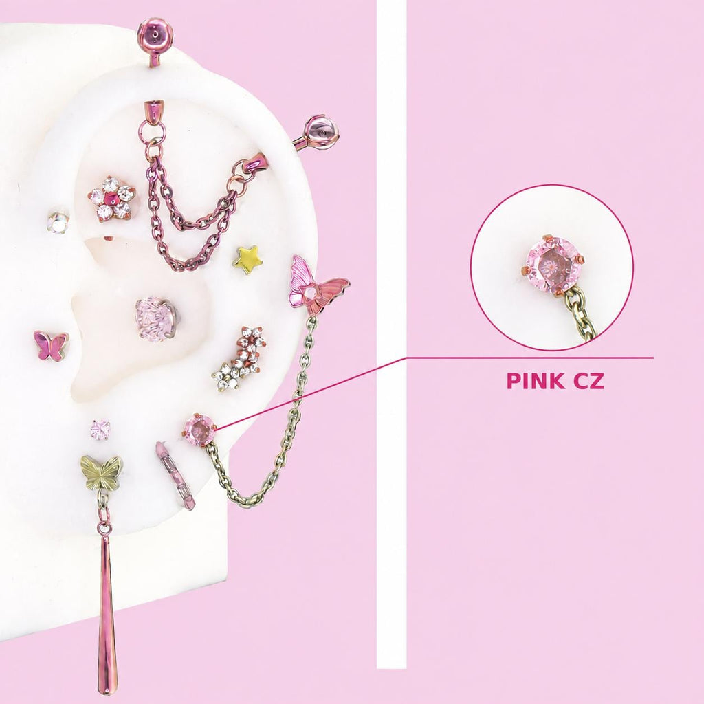 PINK CZ Fluttershy Ear Stack in ASTM F136 Titanium