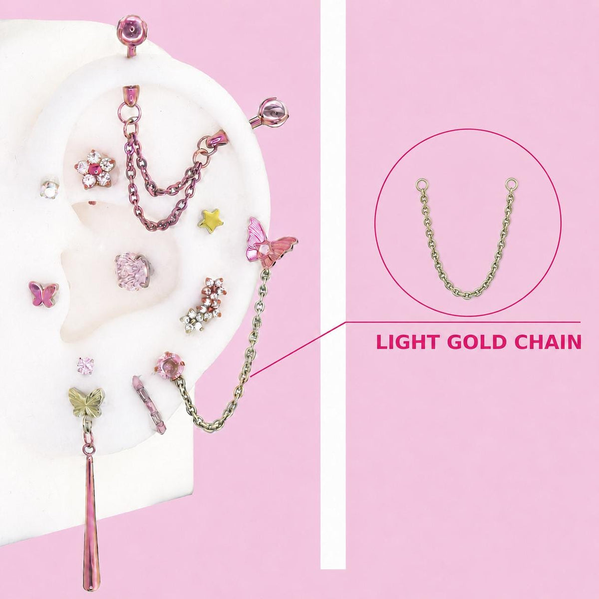LIGHT GOLD CHAIN Fluttershy Ear Stack in ASTM F136 Titanium