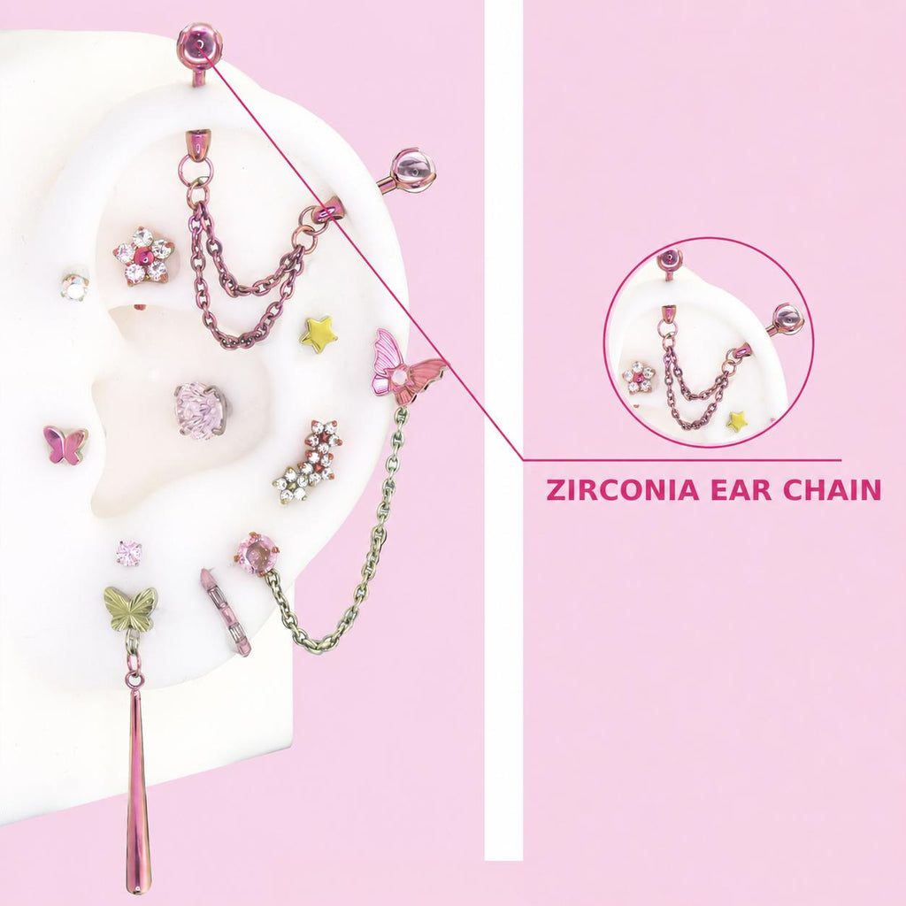 ZIRCONIA EAR CHAIN Fluttershy Ear Stack in ASTM F136 Titanium