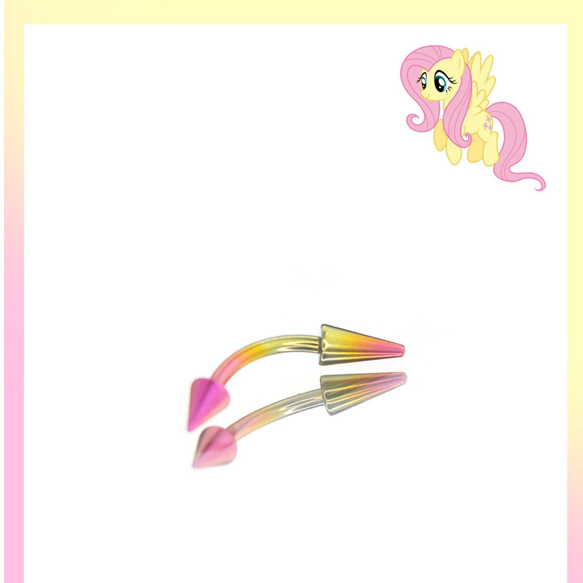 Fluttershy Mane Six Spike Curved Barbell in ASTM F136 Titanium