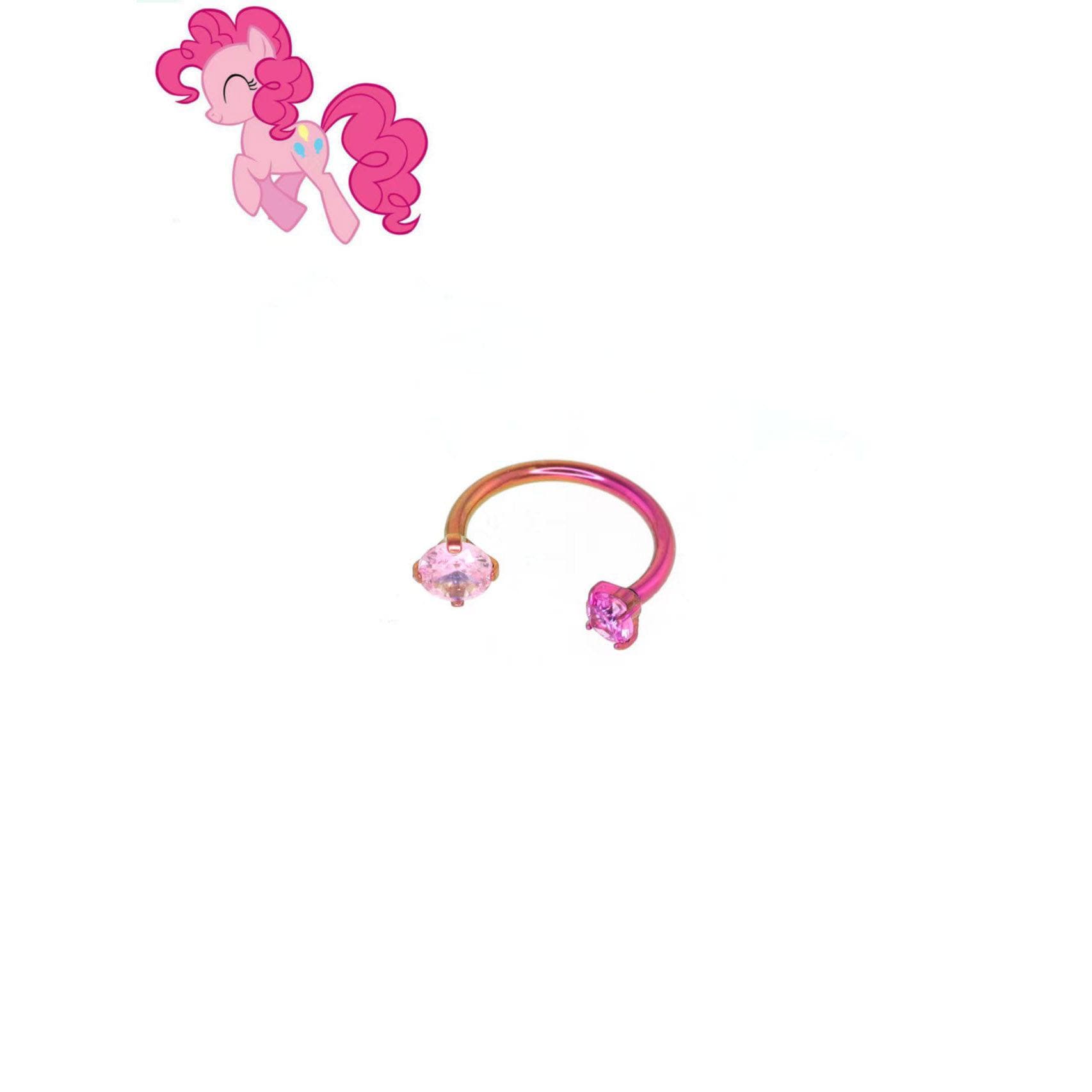 Pinkie Pie Pastel Crystal Horseshoe in ASTM F136 Titanium