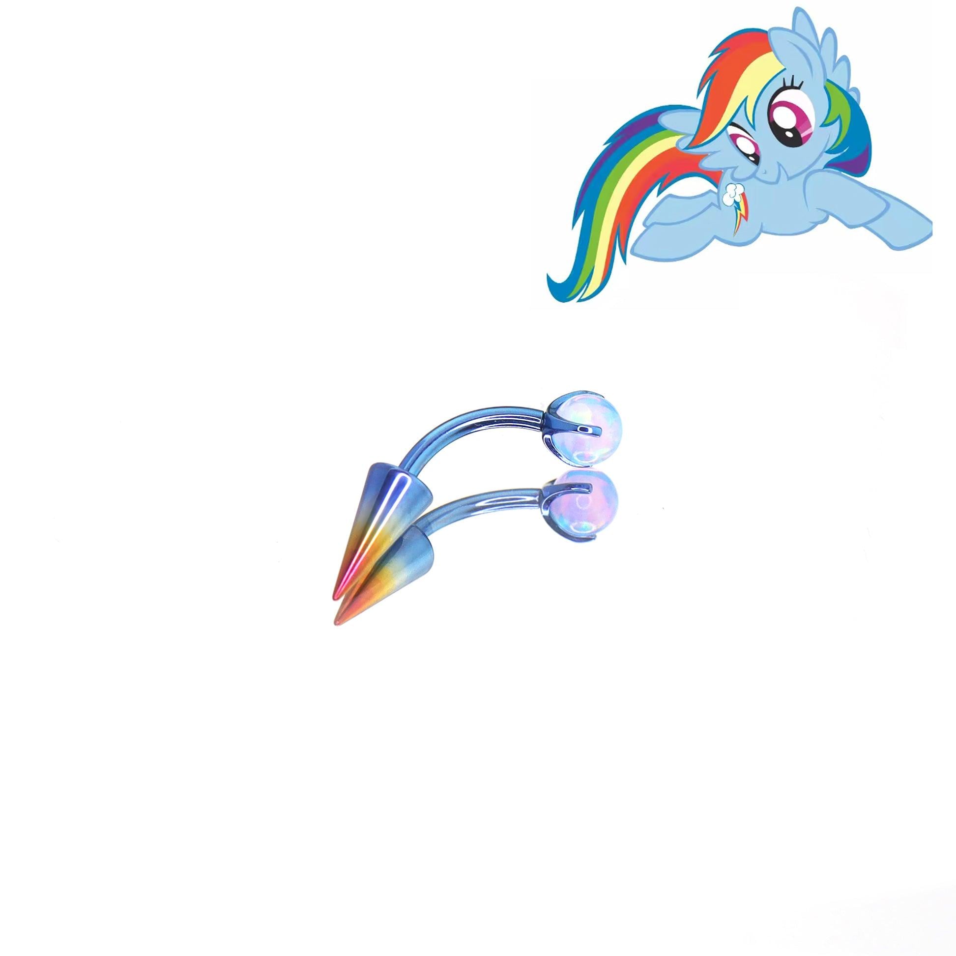 Rainbow Dash Mane Six Crystal Curved Barbell in ASTM F136 Titanium