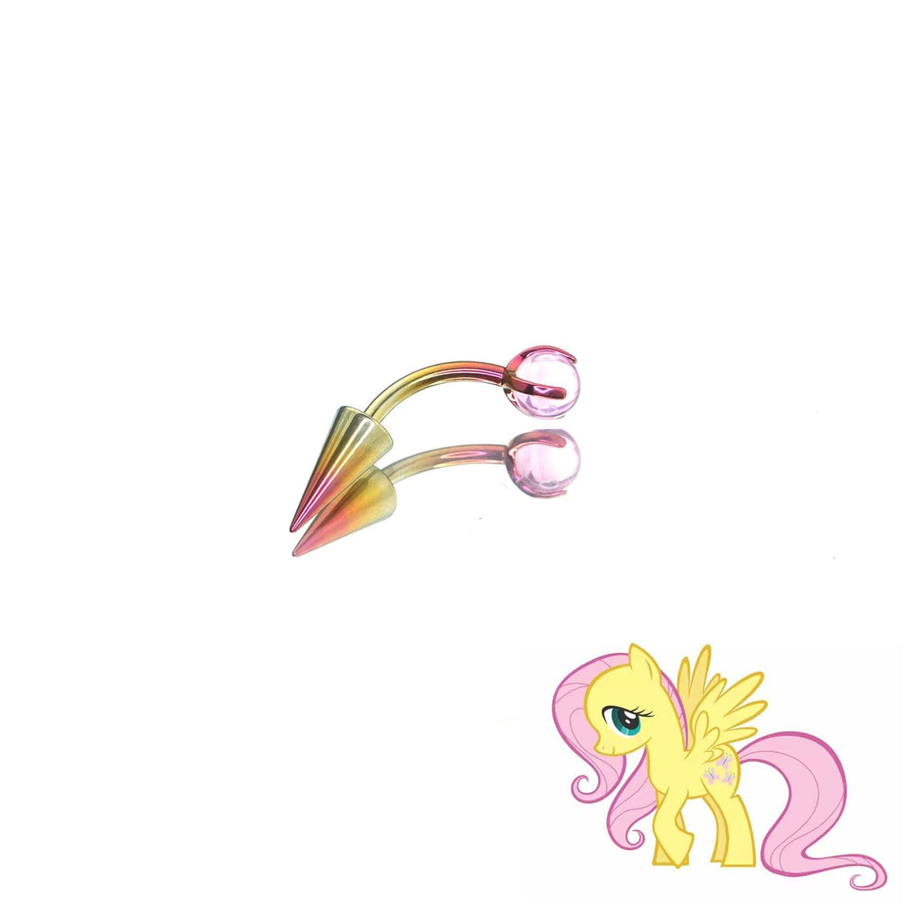Fluttershy Mane Six Crystal Curved Barbell in ASTM F136 Titanium