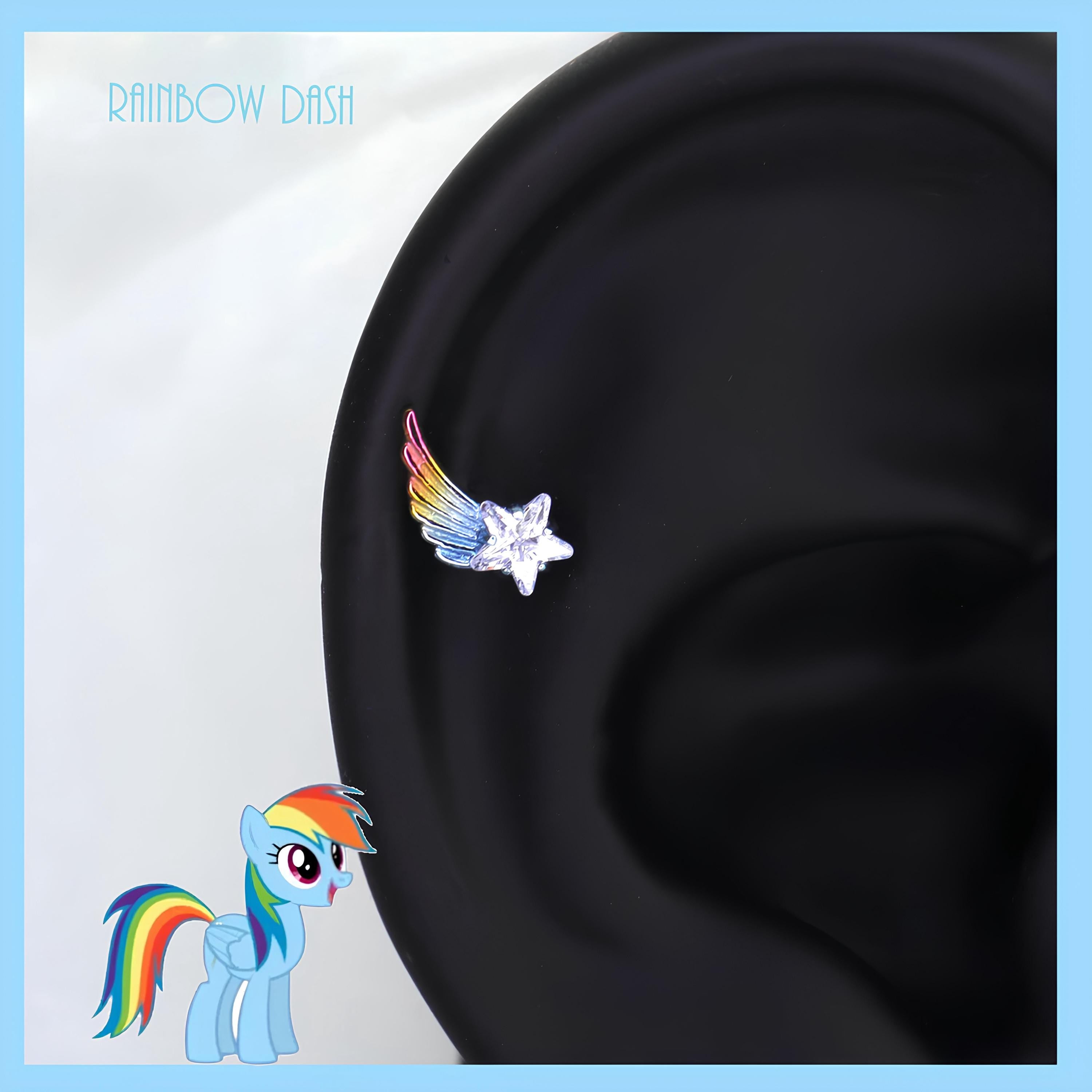 Rainbow Wing Star Barbell in ASTM F136 Titanium
