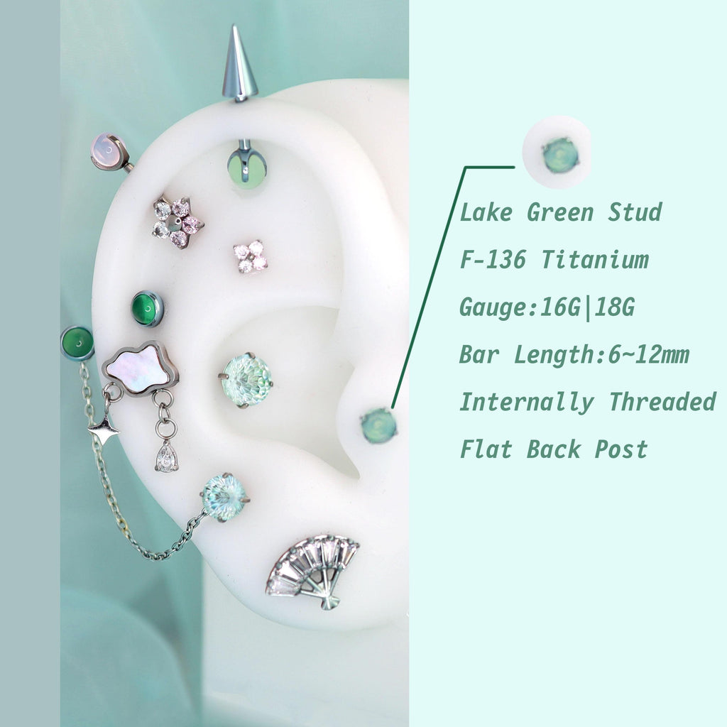 Lake Green Stud Mistmane Ear Stack in ASTM F136 Titanium