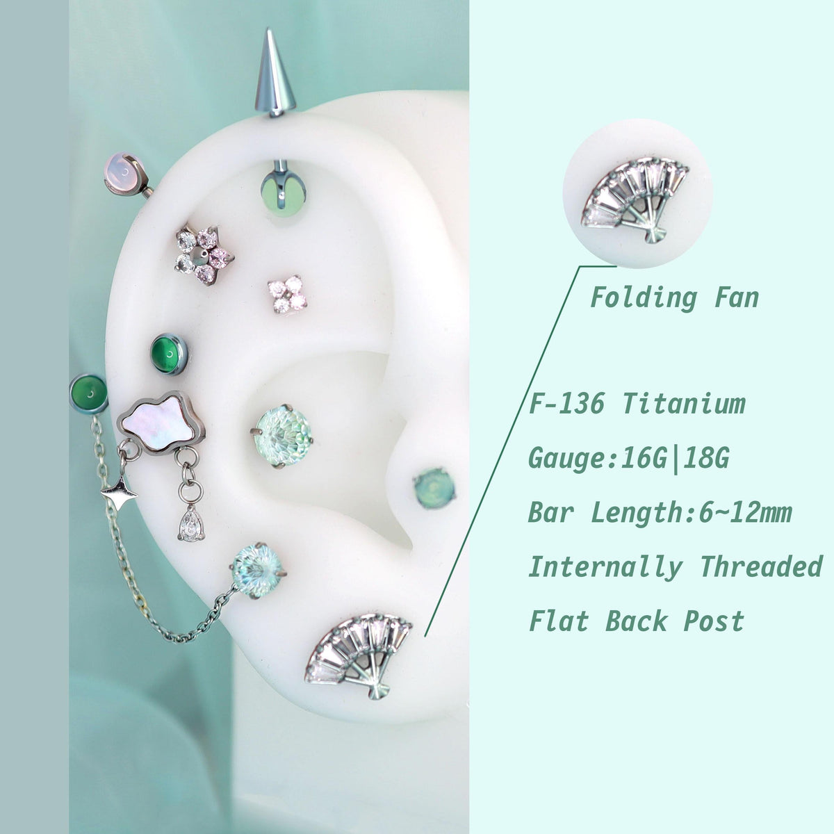Folding Fan Mistmane Ear Stack in ASTM F136 Titanium