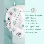Mint Green Fireworks Mistmane Ear Stack in ASTM F136 Titanium