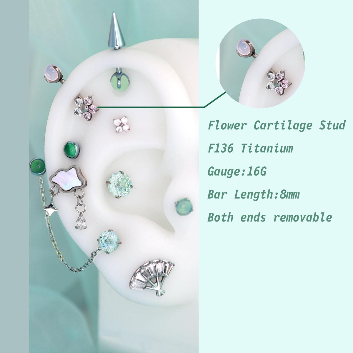 Flower Cartilage Mistmane Ear Stack in ASTM F136 Titanium