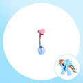 Rainbow Dash Mint Opal Heart Barbell in ASTM F136 Titanium