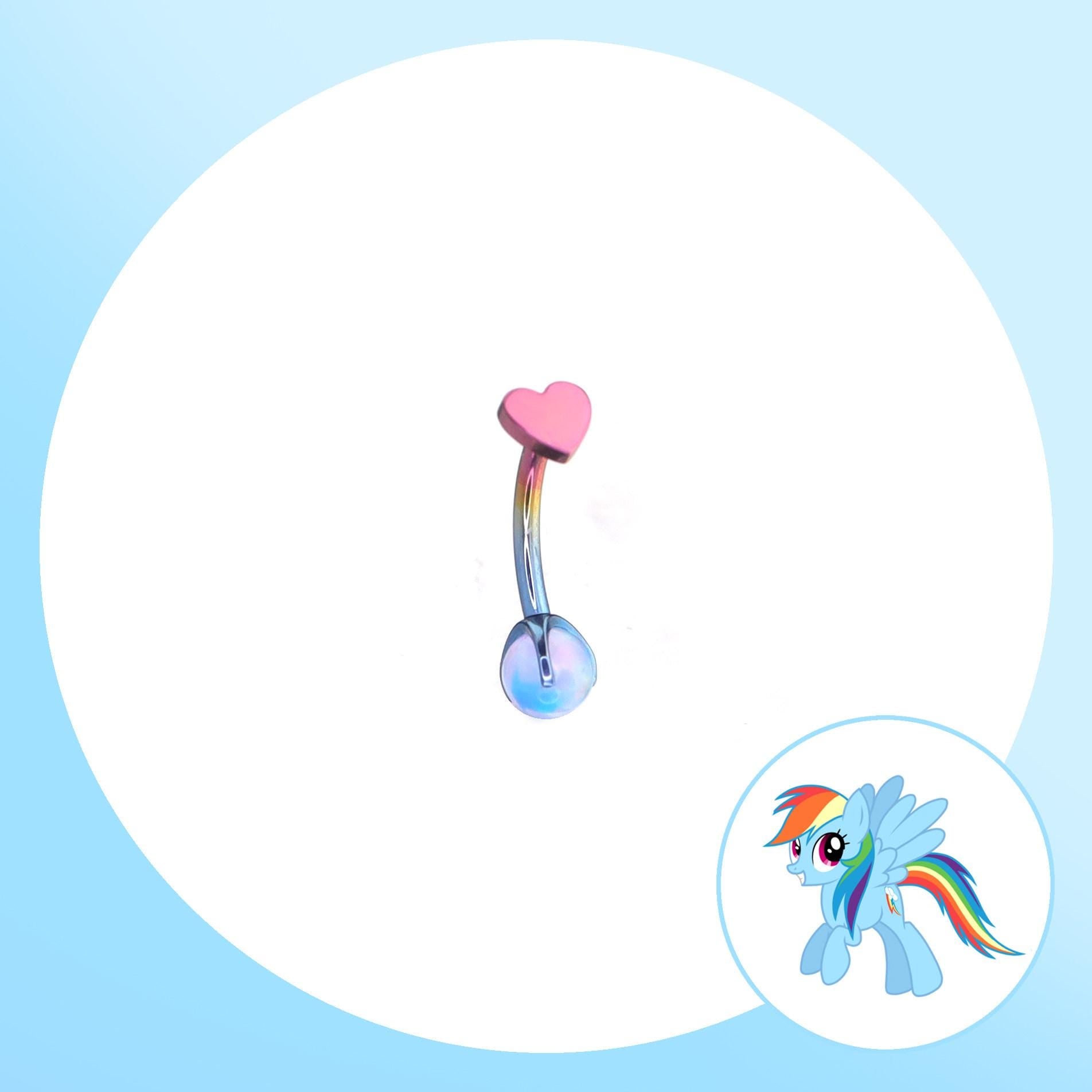 Rainbow Dash Mint Opal Heart Barbell in ASTM F136 Titanium