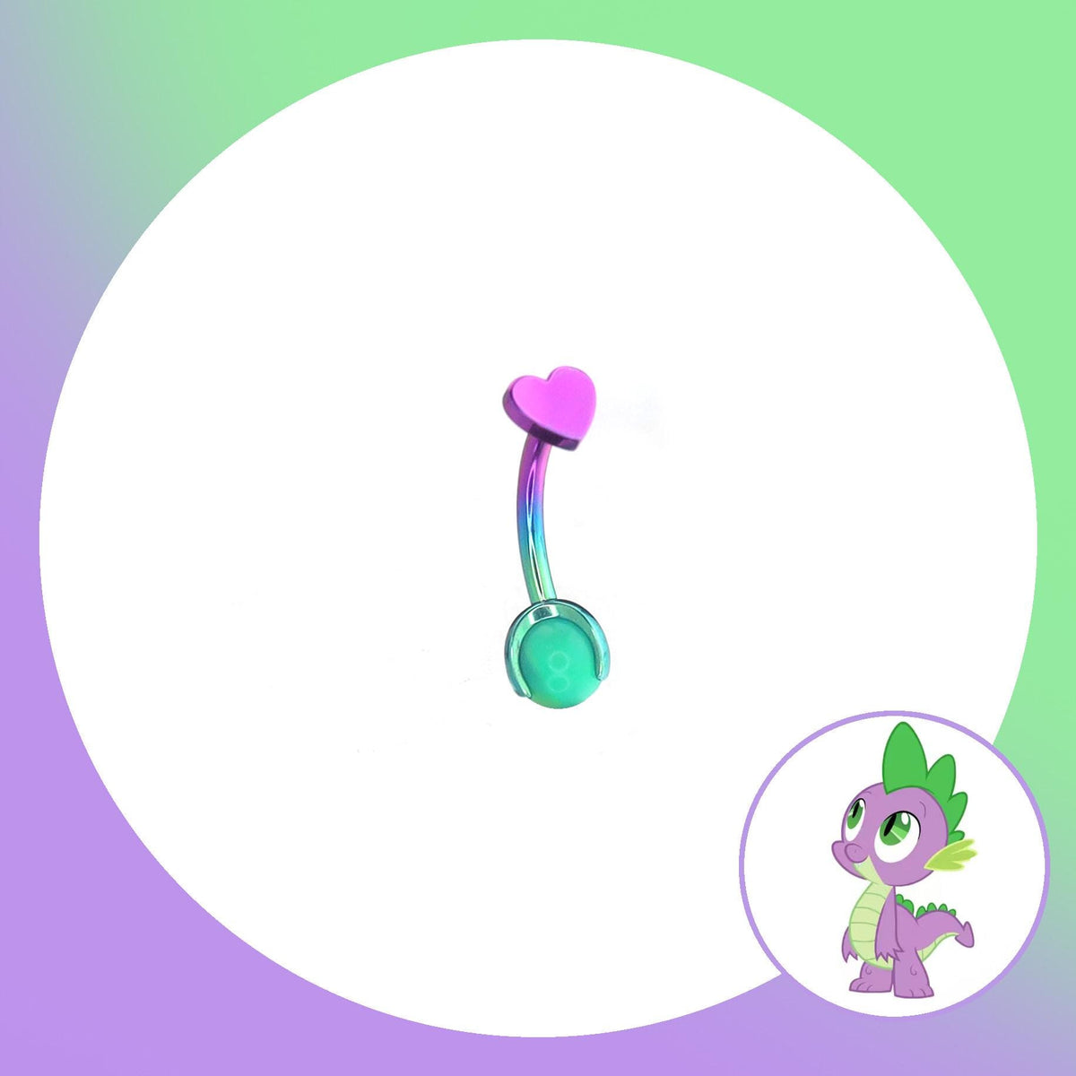 Spike Mint Opal Heart Barbell in ASTM F136 Titanium