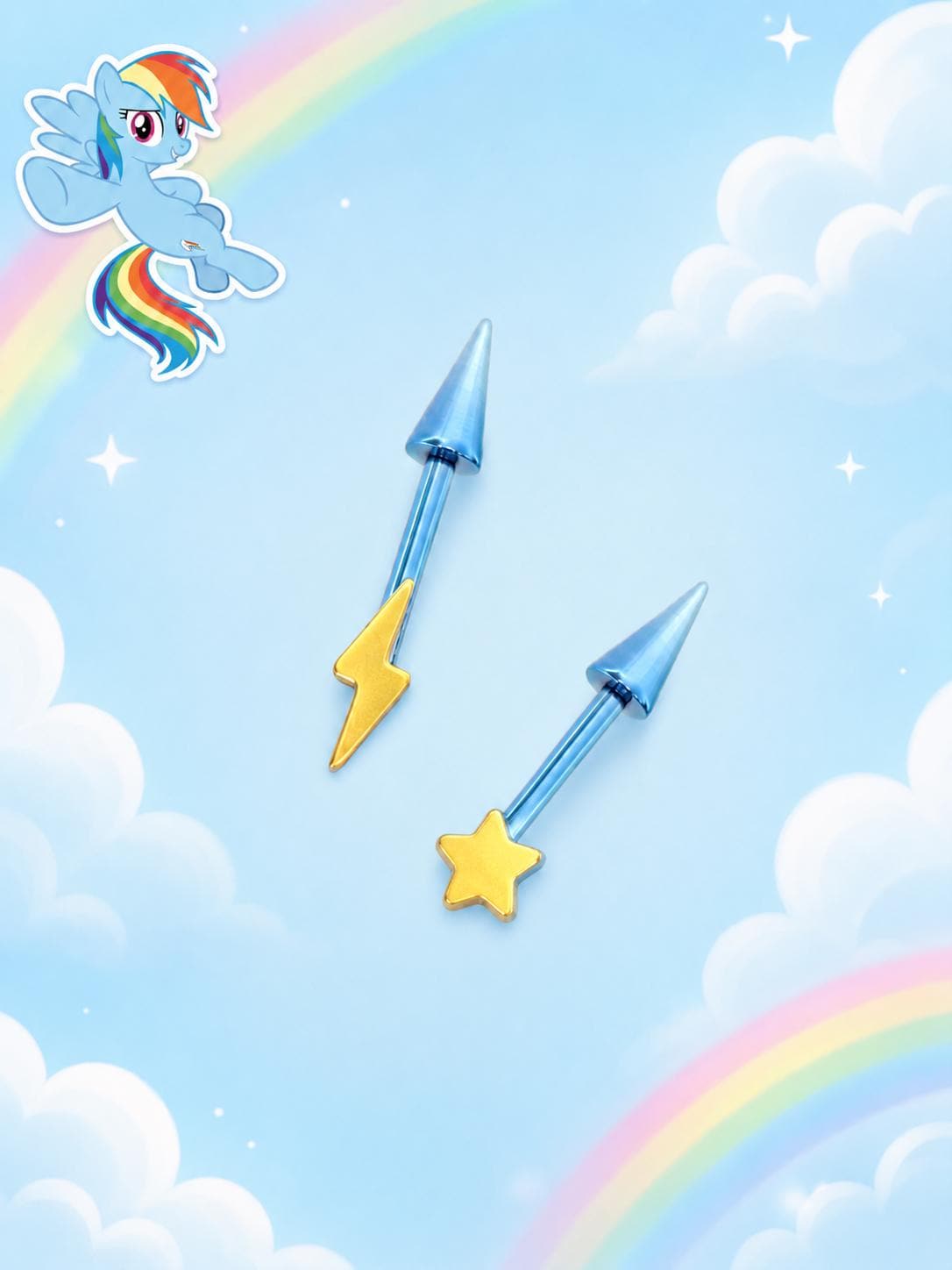 Rainbow Star & Lightning Stud in ASTM F136 Titanium