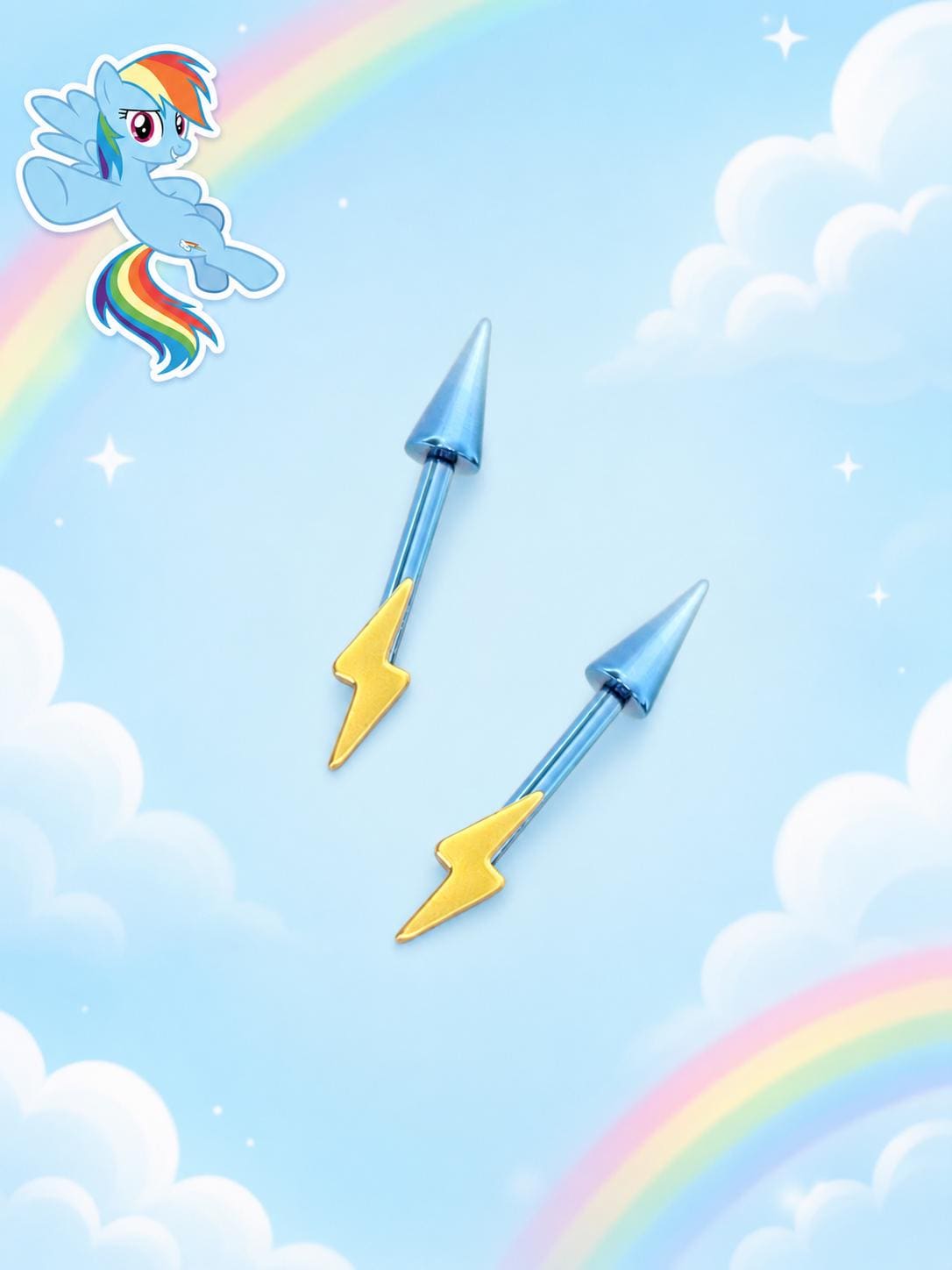 Rainbow Star & Lightning Stud close-up of decorative ends