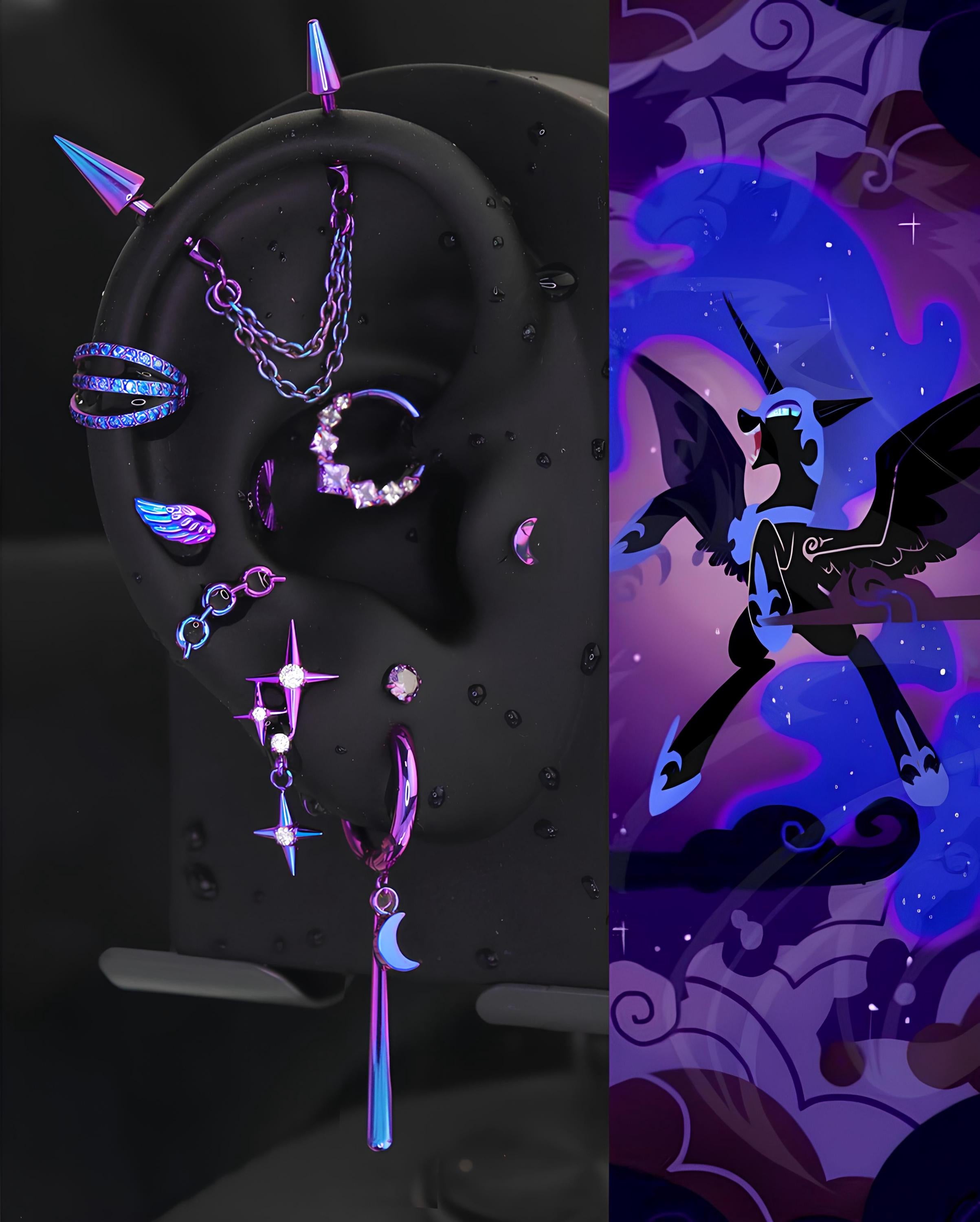 Full Set (All 10Pcs) Princess Luna Ear Stack in ASTM F136 Titanium