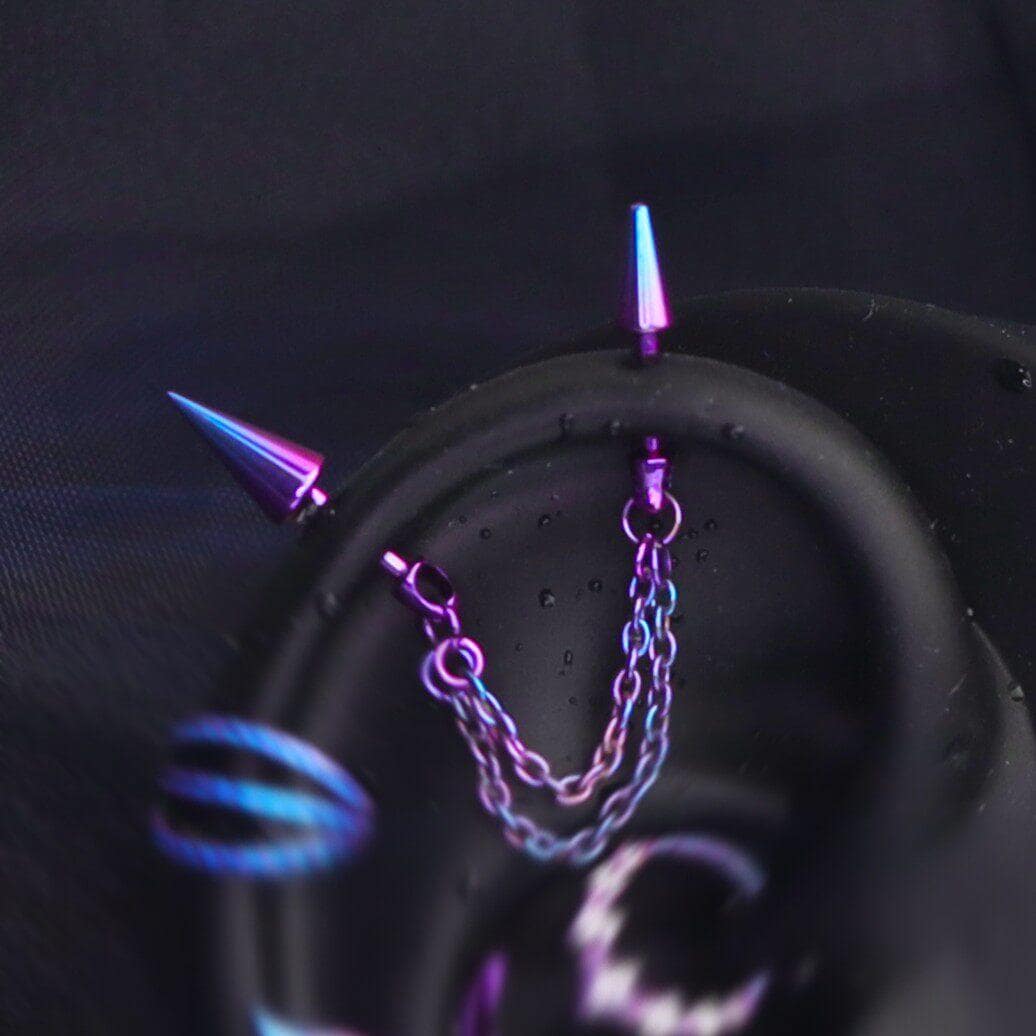 Devil Ear Chain Princess Luna Ear Stack in ASTM F136 Titanium