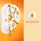 6.Mini Cross Stud Celestia Daybreaker Ear Stack in ASTM F136 Titanium