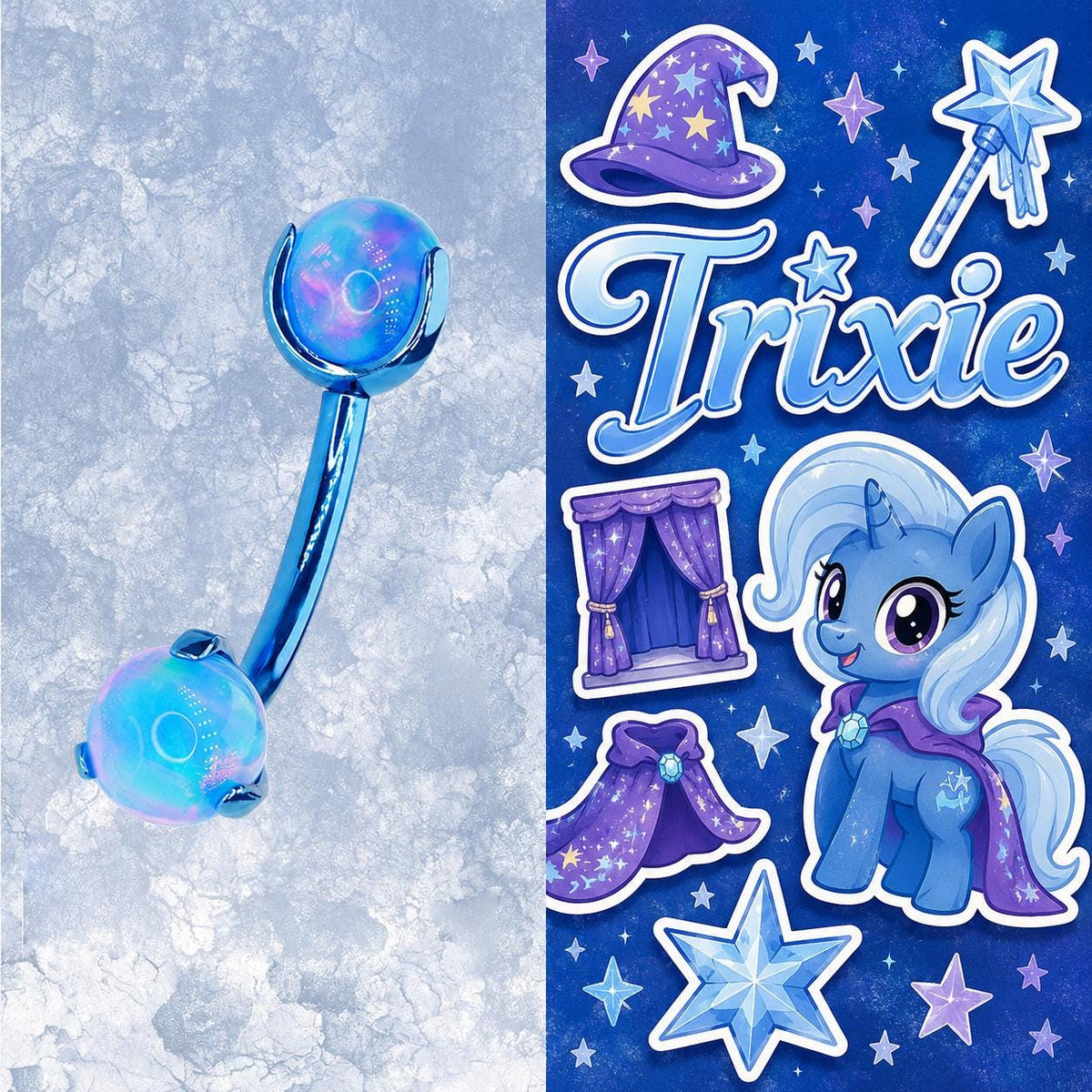 Trixie Character Opal Curved Barbell in ASTM F136 Titanium