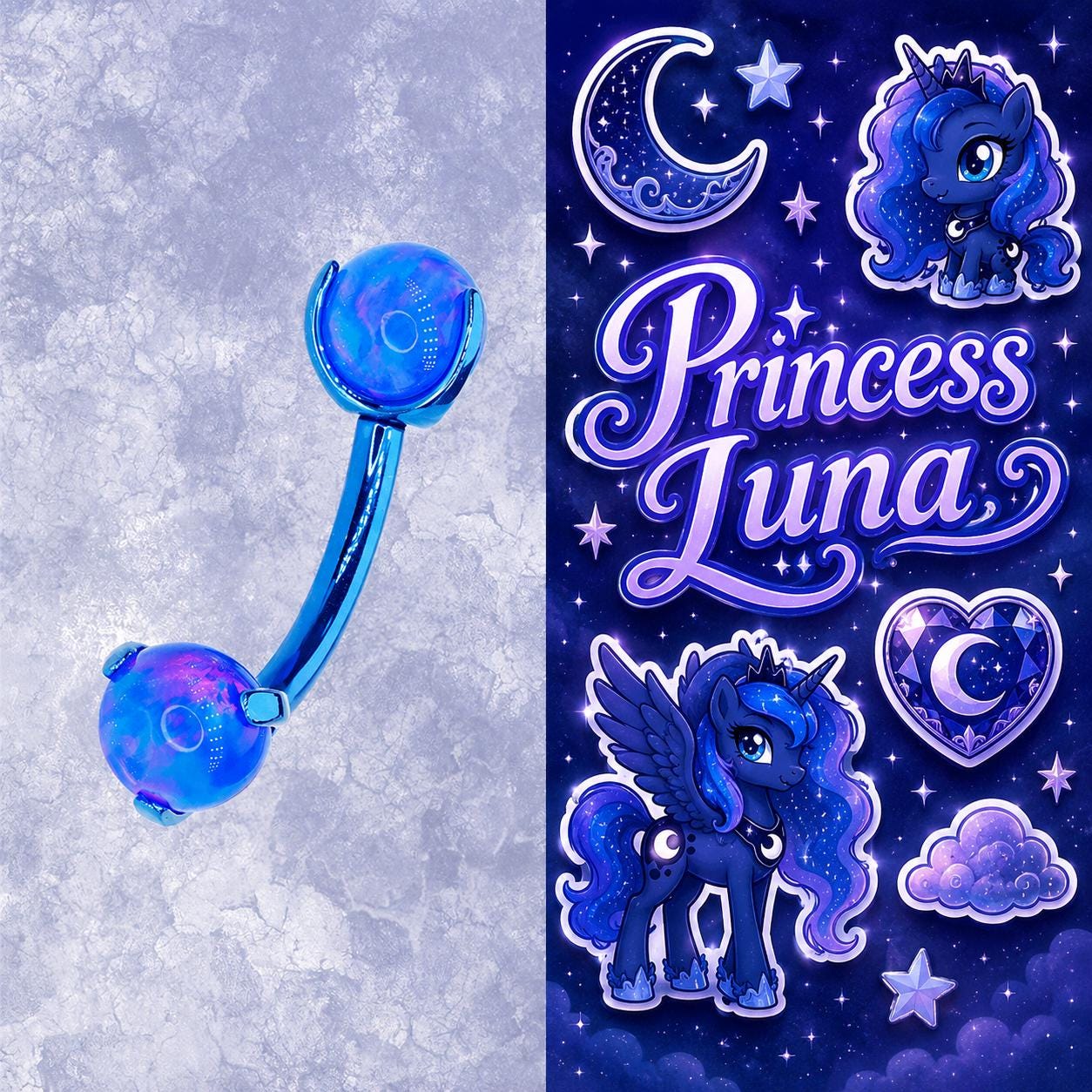 Princess Luna Character Opal Curved Barbell in ASTM F136 Titanium
