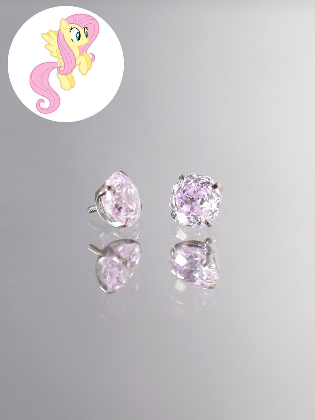 Fluttershy Zircon Crystal Stud in ASTM F136 Titanium