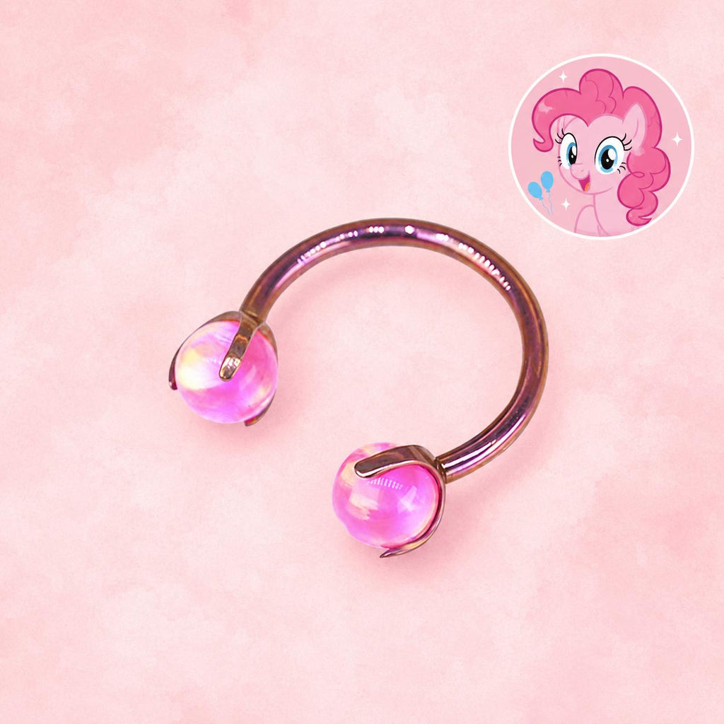 Pinkie Pie Character Opal Horseshoe in ASTM F136 Titanium