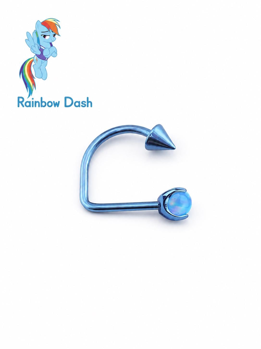 Rainbow Dash Opal Spike D-Ring in ASTM F136 Titanium