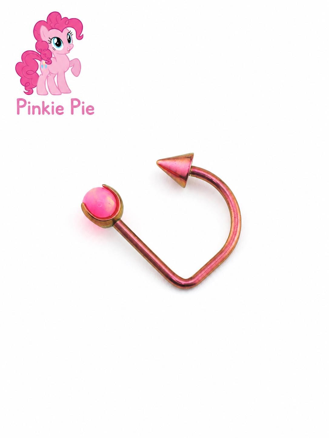 Pinkie Pie Opal Spike D-Ring in ASTM F136 Titanium