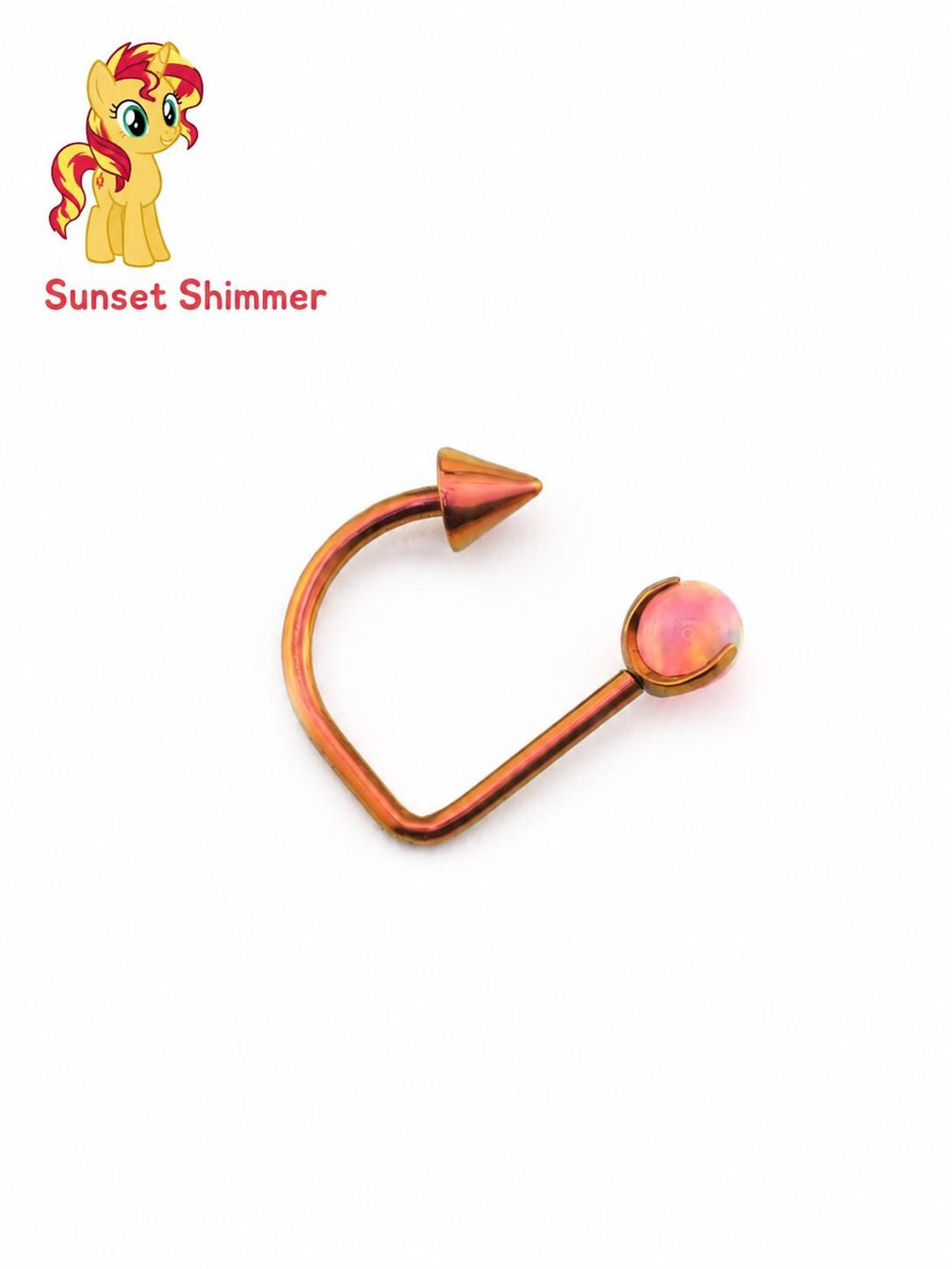 Sunset Shimmer Opal Spike D-Ring in ASTM F136 Titanium