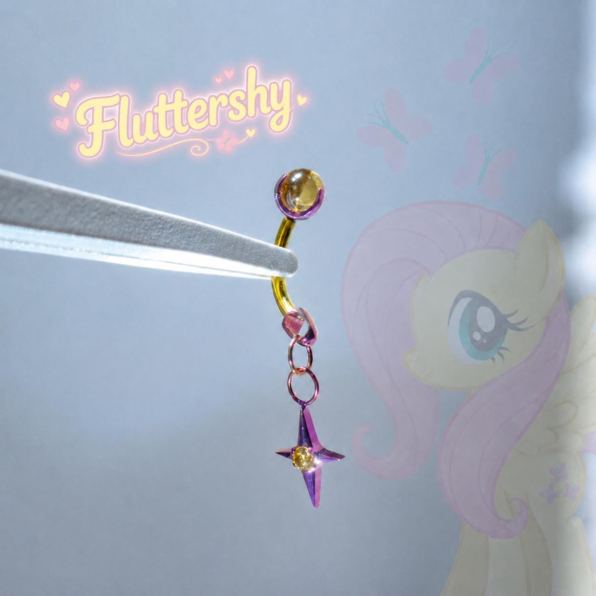 Fluttershy Stacked Star Curved Barbell in ASTM F136 Titanium