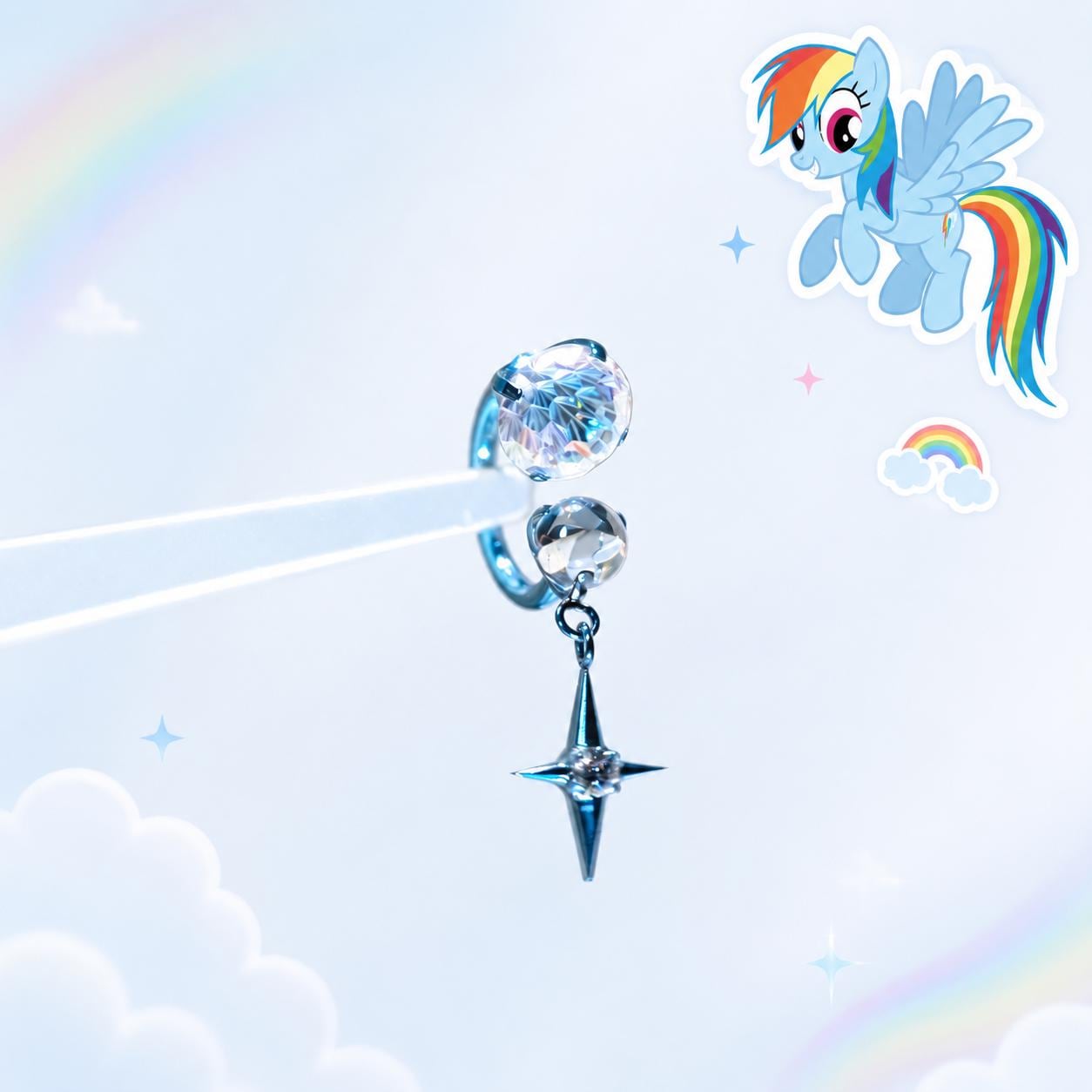 Rainbow Dash Four-Point Star Horseshoe in ASTM F136 Titanium