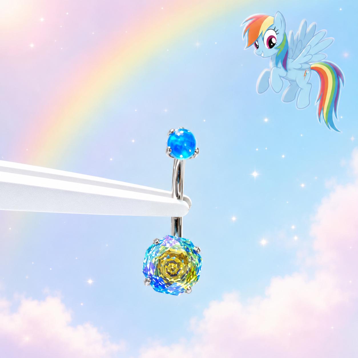 Rainbow Dash Gradient Opal Navel Ring in ASTM F136 Titanium