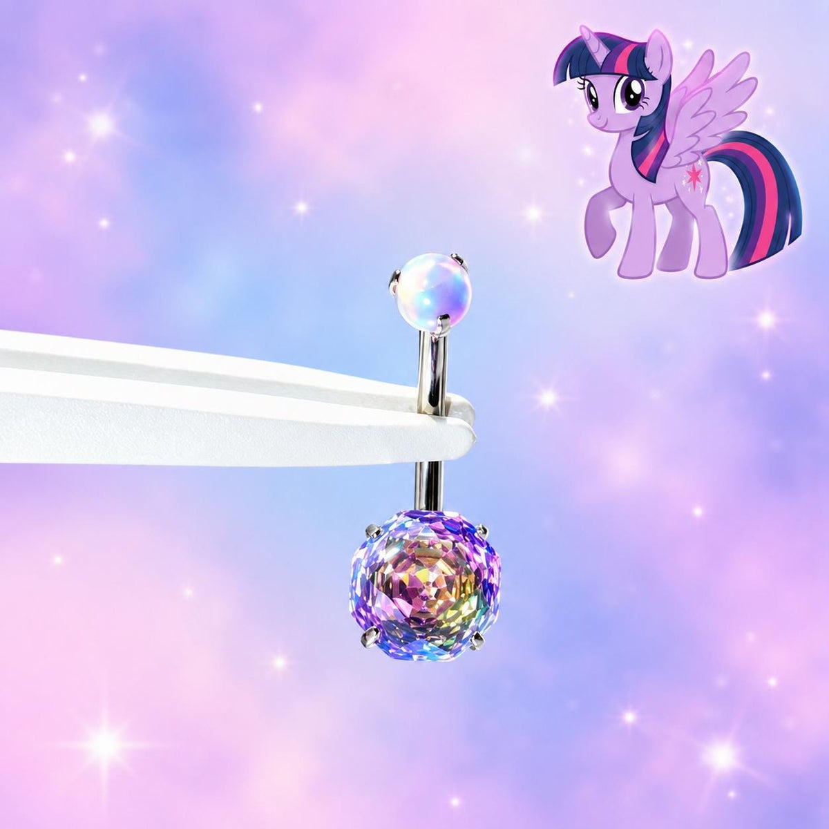 Twilight Sparkle Gradient Opal Navel Ring in ASTM F136 Titanium