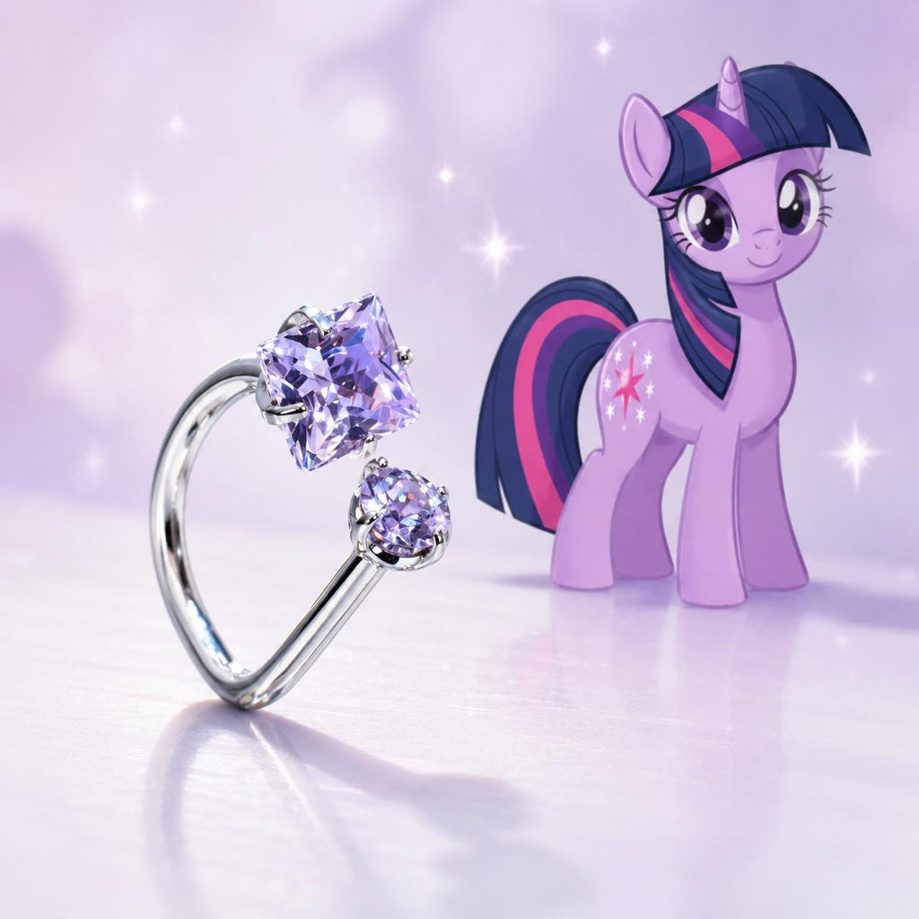 Twilight Gem Gem & Star D-Ring in ASTM F136 Titanium