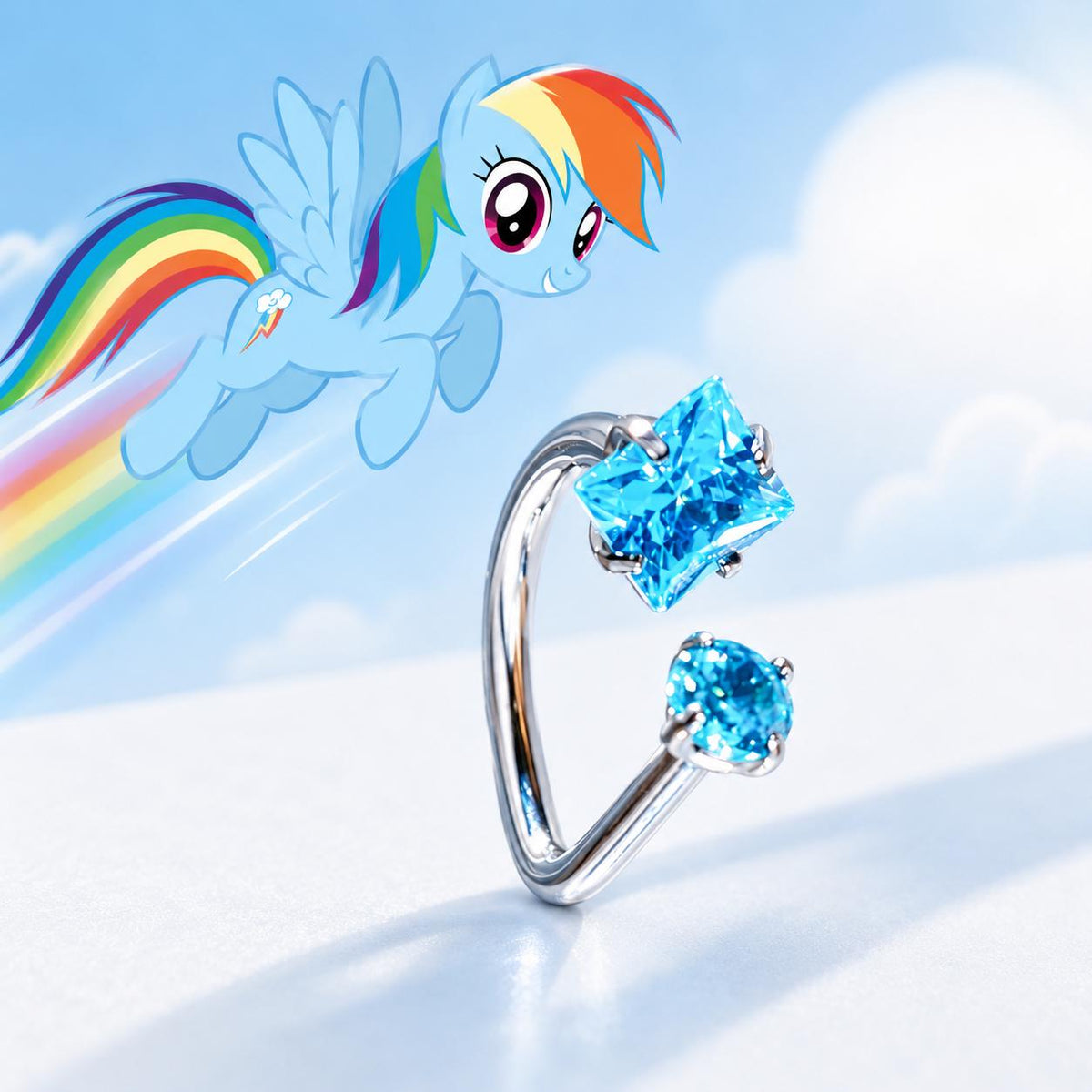 Rainbow Dash Gem Gem & Star D-Ring in ASTM F136 Titanium