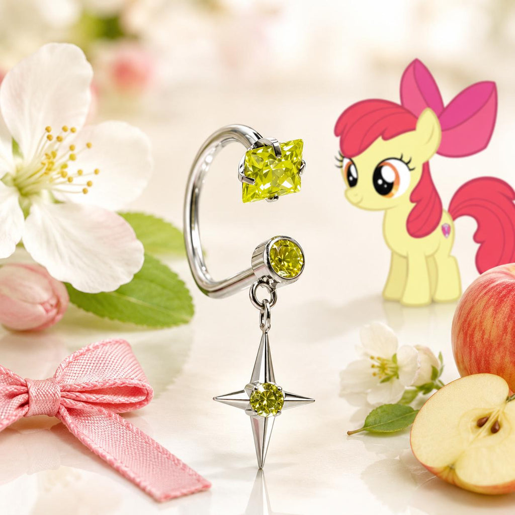 Apple Bloom Star Gem & Star D-Ring in ASTM F136 Titanium
