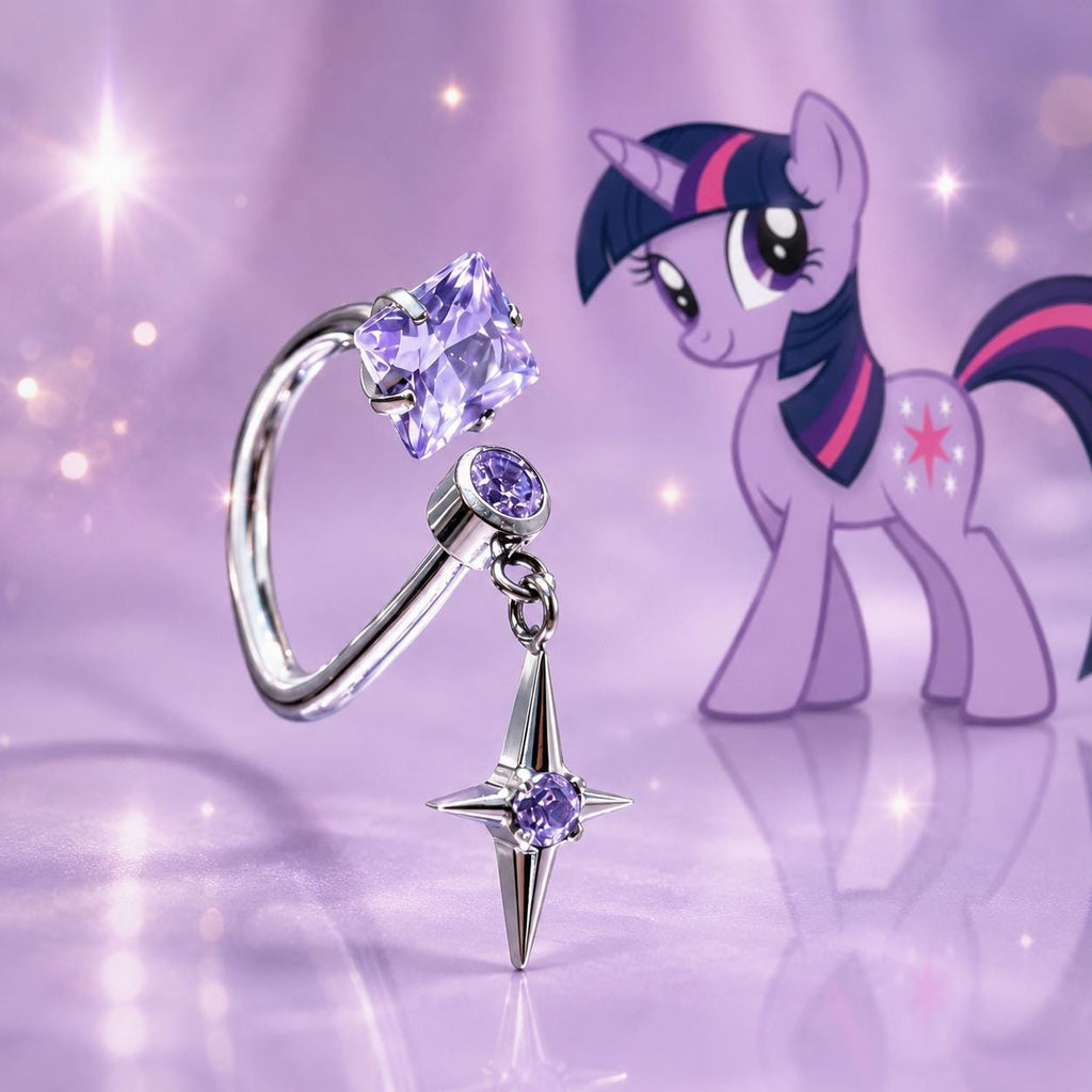 Twilight Star Gem & Star D-Ring in ASTM F136 Titanium