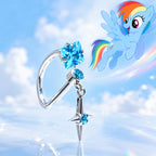 Rainbow Star Gem & Star D-Ring in ASTM F136 Titanium