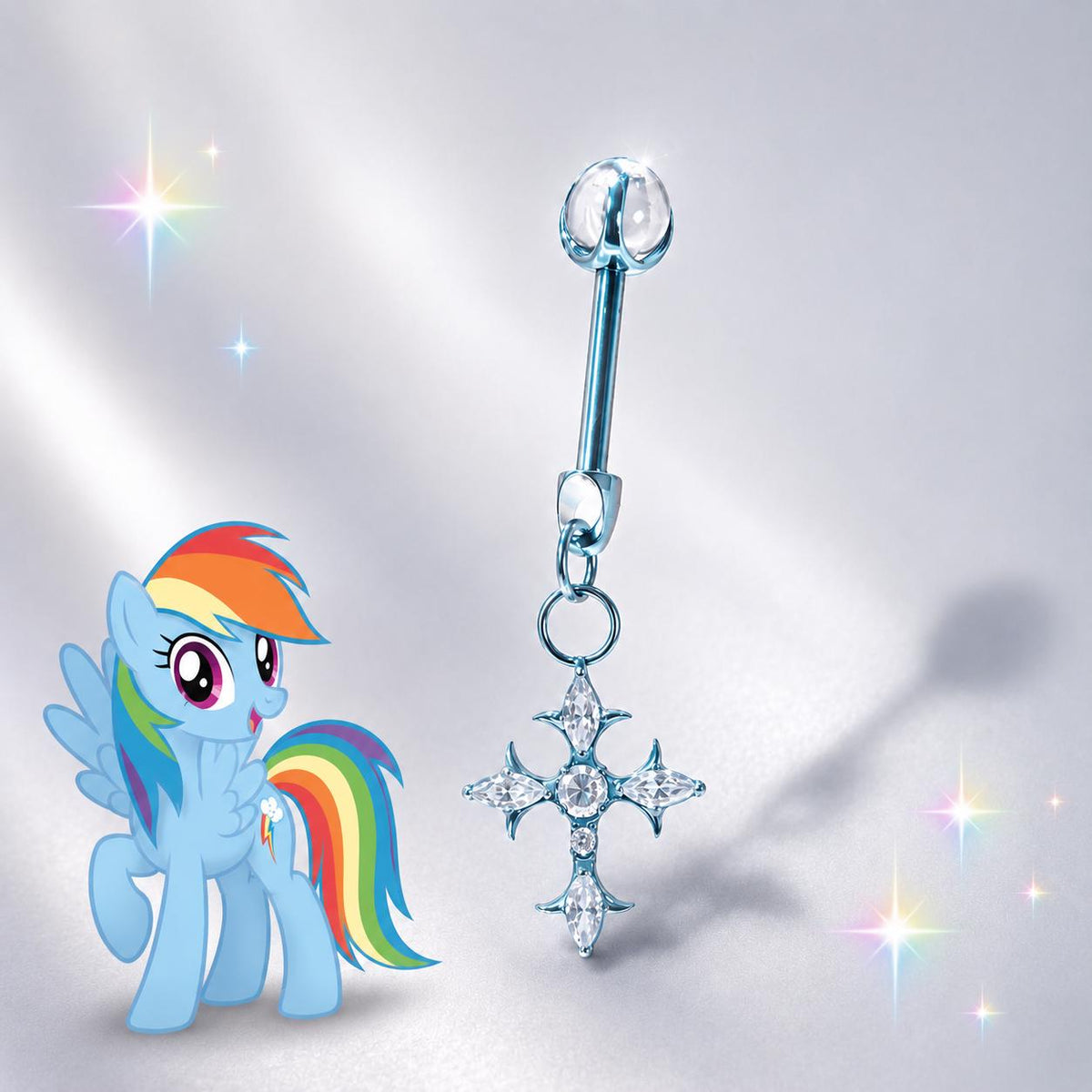 Rainbow Dash Cross Star Straight Barbell in ASTM F136 Titanium