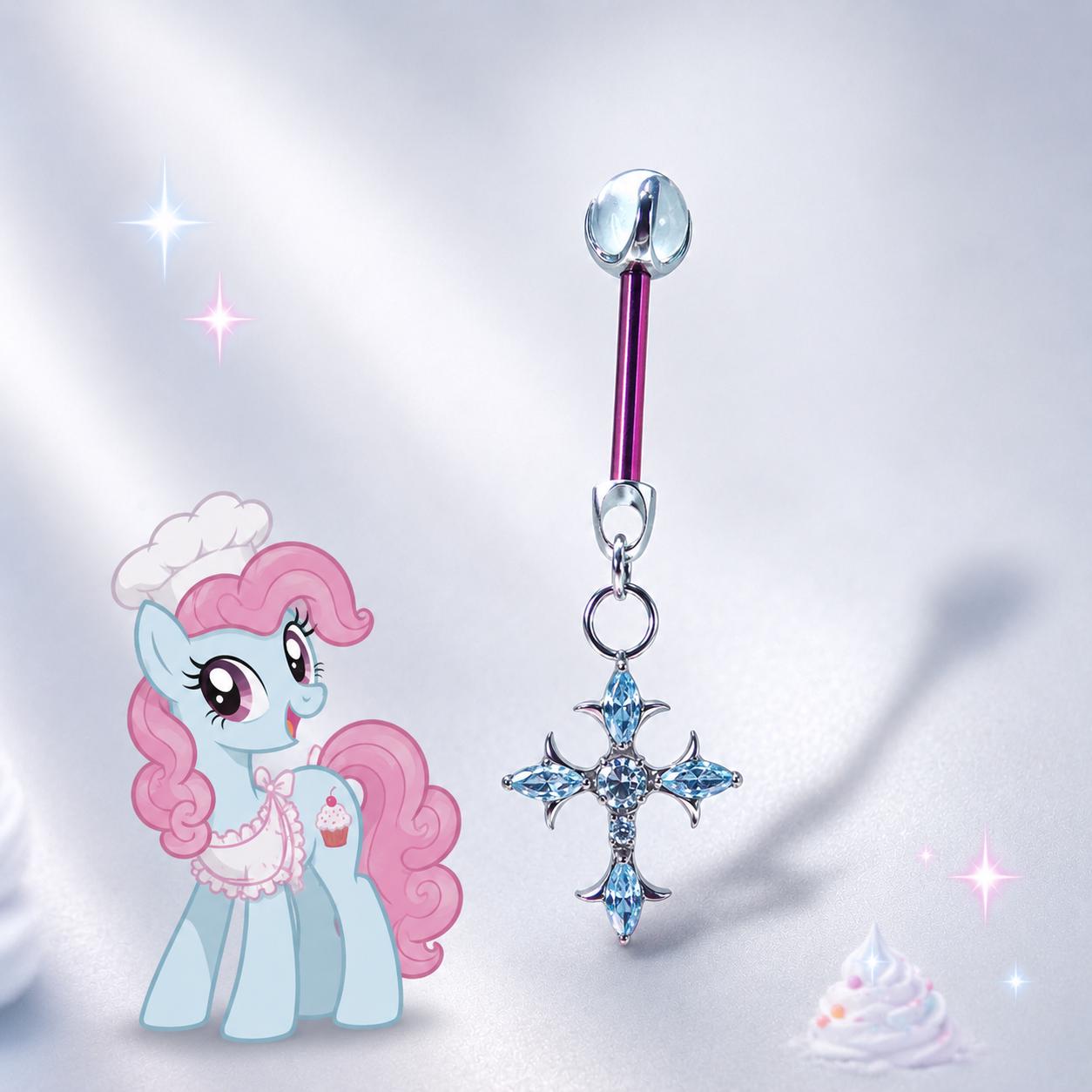 Mrs. Cup Cake Cross Star Straight Barbell in ASTM F136 Titanium