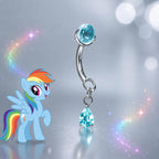 Rainbow Dash Crystal Teardrop Curved Barbell in ASTM F136 Titanium