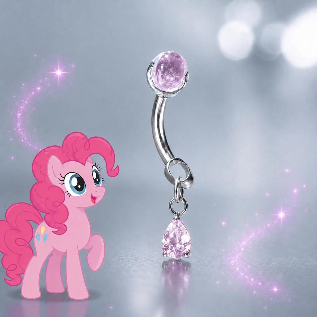 Pinkie Pie Crystal Teardrop Curved Barbell in ASTM F136 Titanium