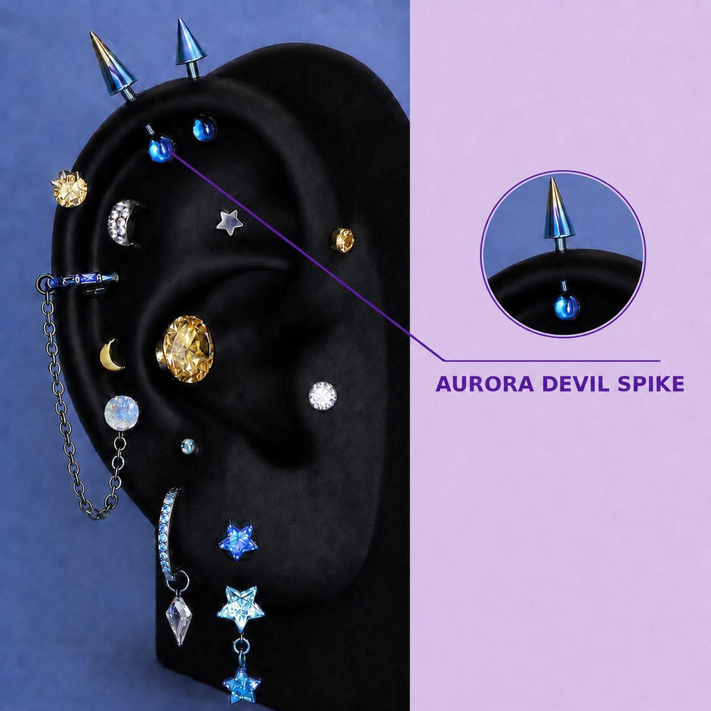 Aurora Devil Spike Trixie Ear Stack in ASTM F136 Titanium