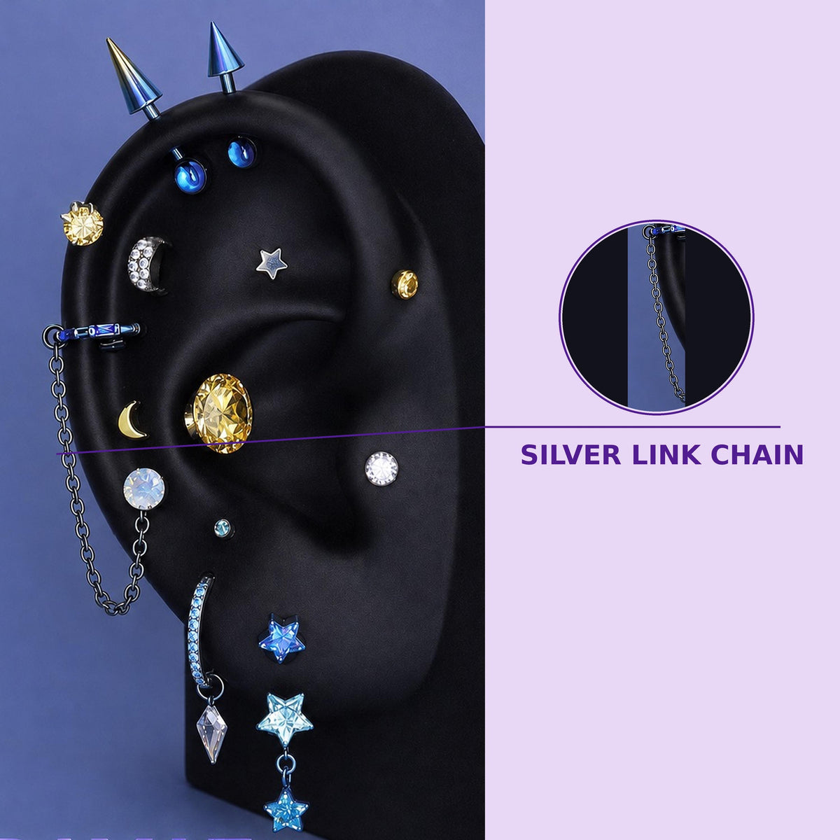 Silver Link Chain Trixie Ear Stack in ASTM F136 Titanium