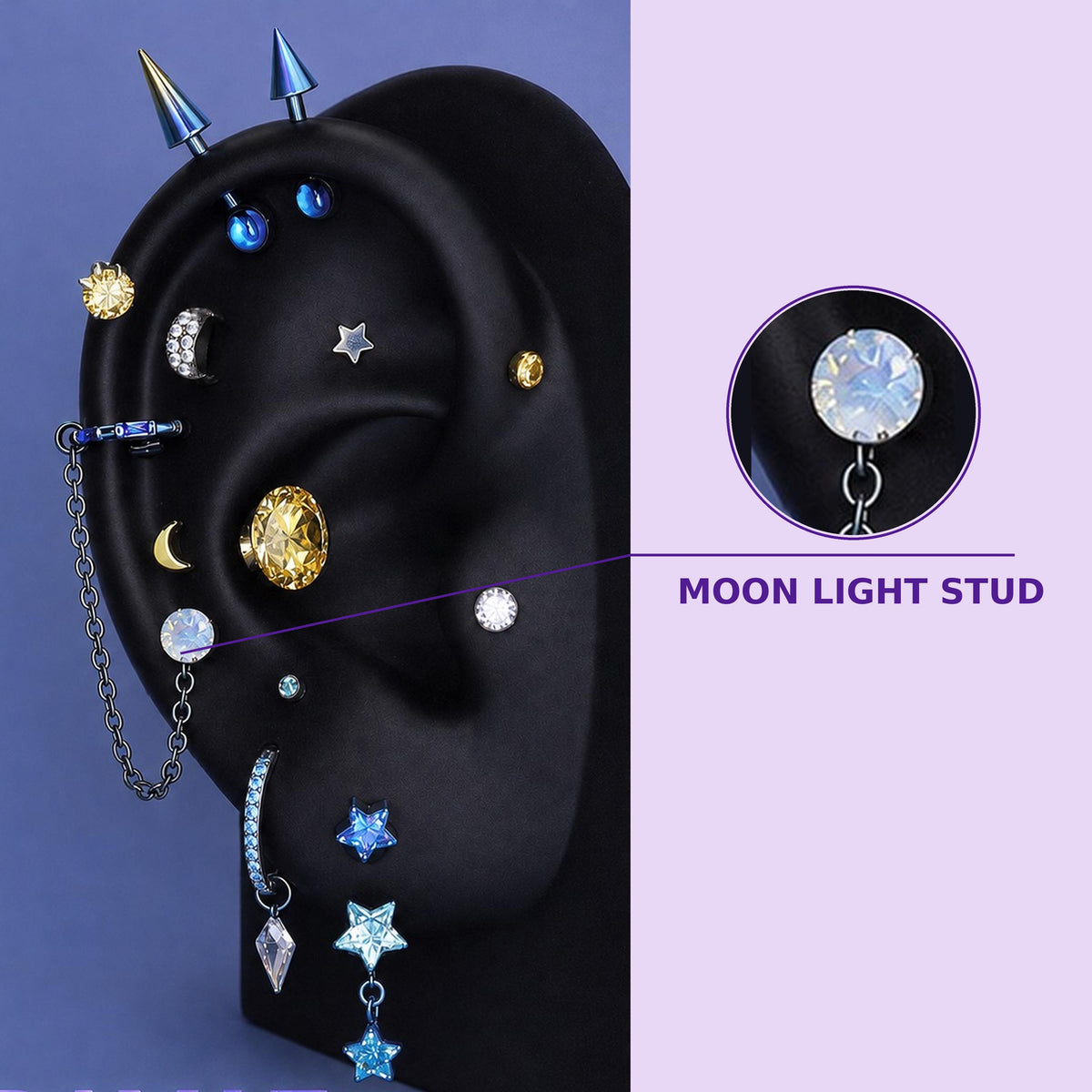 Moonlight Stud Trixie Ear Stack in ASTM F136 Titanium