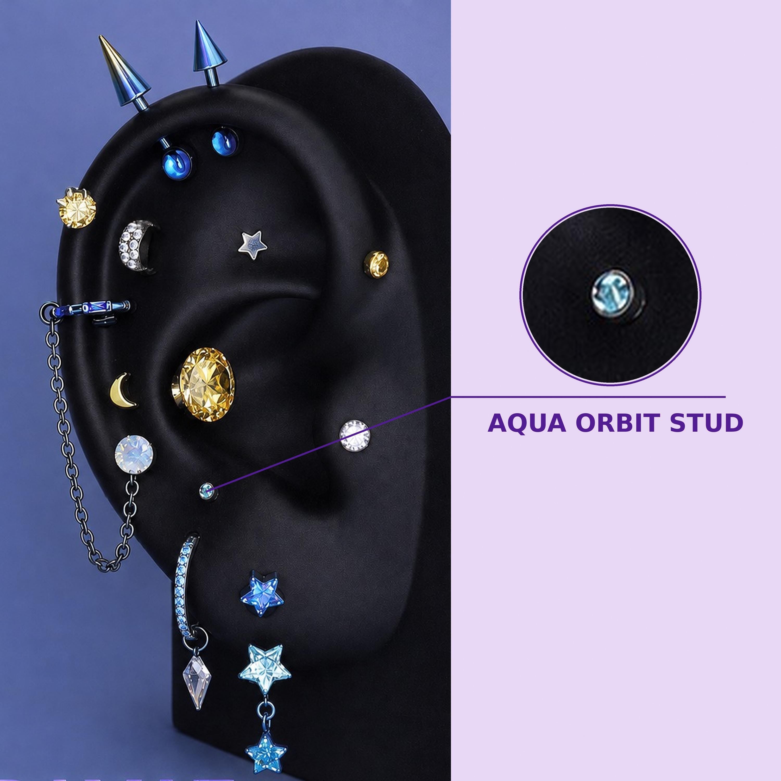 Aqua Orbit Stud Trixie Ear Stack in ASTM F136 Titanium