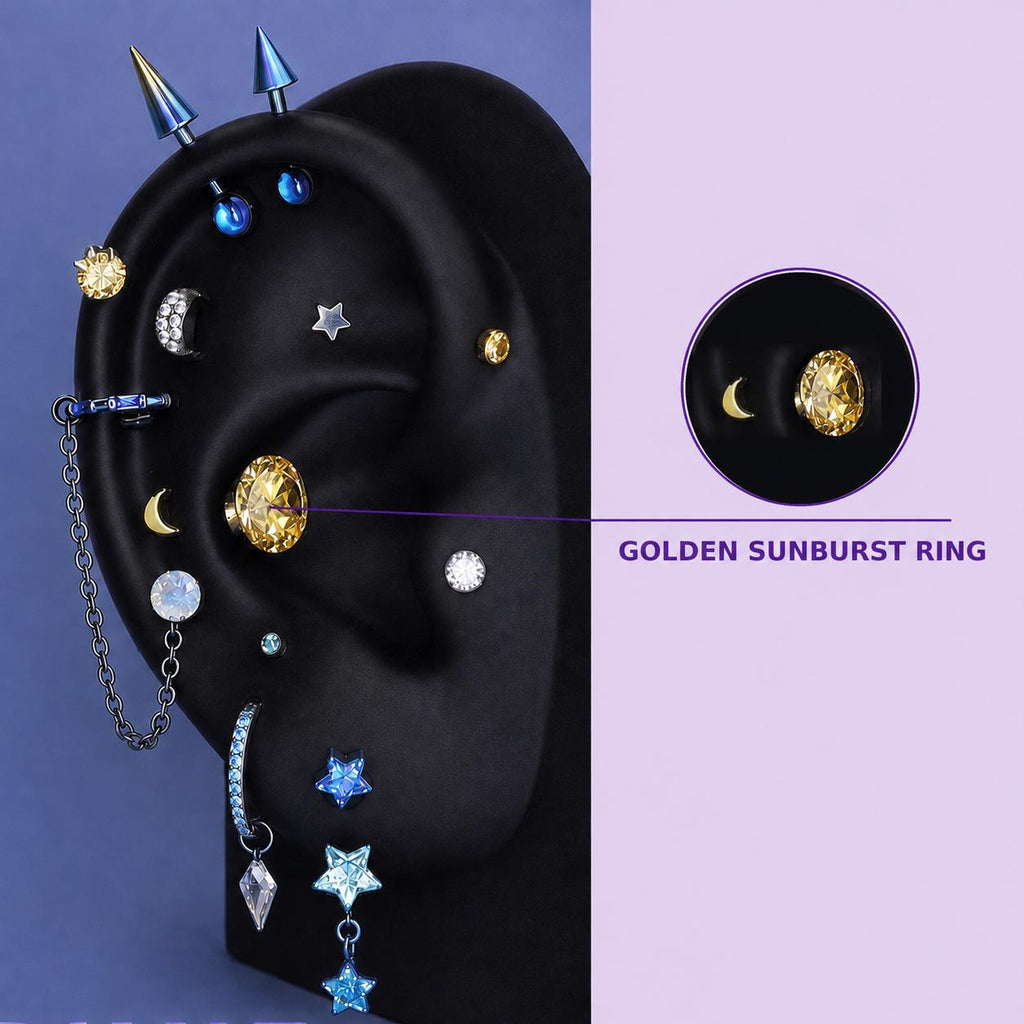 GOLDEN SUNBURST Trixie Ear Stack in ASTM F136 Titanium
