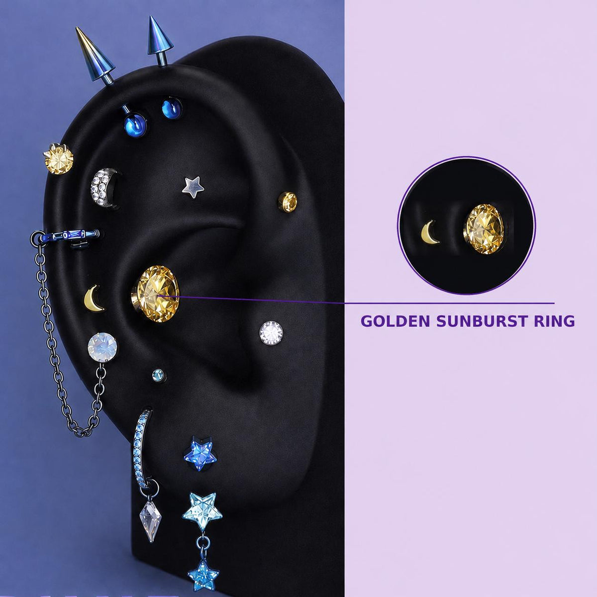 GOLDEN SUNBURST Trixie Ear Stack in ASTM F136 Titanium
