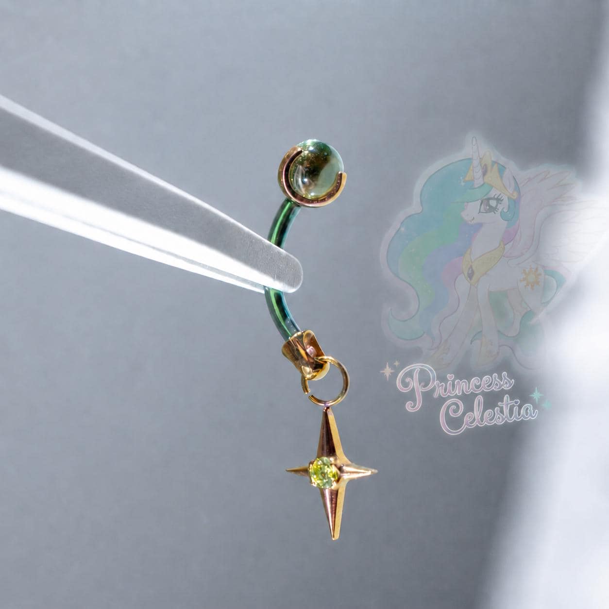 Titanium Four Point Star Charm Curved Barbell | Eyebrow Rook Snug Navel Collarbone Piercing | Pony Inspired Kawaii Jewelry - product image 2